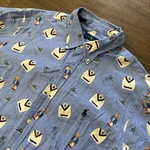 Polo Ralph Lauren AOP Collegiate Oxford‎ Shirt Men's Sz XL Blue Bear *READ*